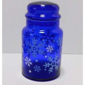 Libbey Snowflake Lidded Canister Jar Cobalt Blue Glass Treats Snacks
